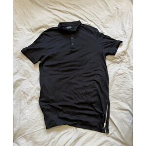 ZARA MAN Black Long Men's Short Sleeve Polo with Zippers